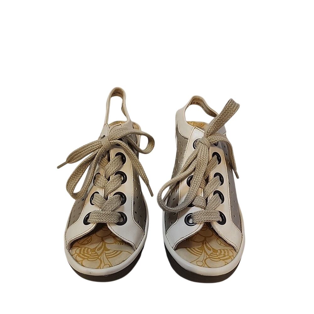 Fly London Women's Size 40 9 White Silver Leather Lace Up